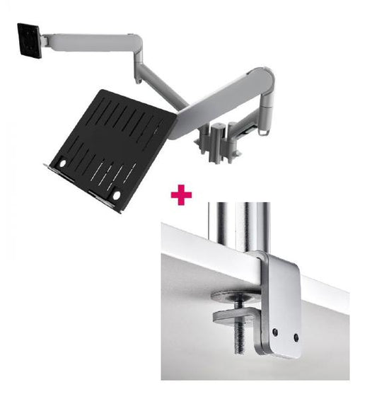 Atdec AWMS-2-ND13 Laptop-Monitor Combo Mount on 135mm Post. Max Load: 8kg,  F-Clamp Desk Fixing, VESA up to 100x100. Silver
