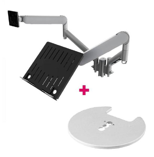 Atdec AWMS-2-ND13 Laptop-Monitor Combo Mount on 135mm Post. Max Load: 8kg,  Grommet Clamp Desk Fixing, VESA up to 100x100. Silver