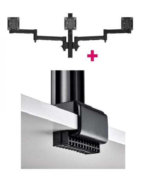 Atdec AWMS-3-13714 Triple Monitor Arms + 400mm Post / 12kg (26.5lb) Flat Screens, 10kg (22lb) Curved Screens + C Clamp Desk Fixing, Black