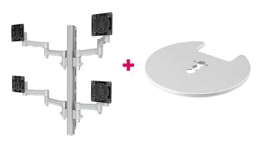 Atdec AWMS-4-4675 Quad 460mm Monitor Arms on 750mm Post. 12kg Flat Screens, 10kg Curved Screens, Grommet Clamp Desk Fixing, Silver