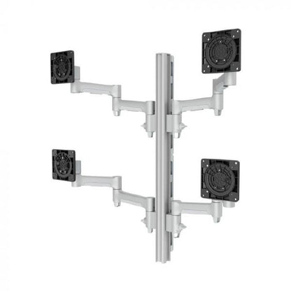 Atdec AWMS-4-4675 Quad 460mm Monitor Arms on 750mm Post. 12kg Flat Screens, 10kg Curved Screens, Grommet Clamp Desk Fixing, Silver