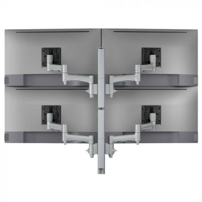 Atdec AWMS-4-4675 Quad 460mm Monitor Arms on 750mm Post. 12kg Flat Screens, 10kg Curved Screens, Grommet Clamp Desk Fixing, Silver