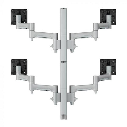 Atdec AWMS-4-4675 Quad 460mm Monitor Arms on 750mm Post. 12kg Flat Screens, 10kg Curved Screens, Heavy-Duty F Clamp Desk Fixing, Silver