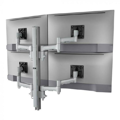Atdec AWMS-4-4675 Quad 460mm Monitor Arms on 750mm Post. 12kg Flat Screens, 10kg Curved Screens, Heavy-Duty F Clamp Desk Fixing, Silver