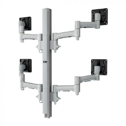 Atdec AWMS-4-4675 Quad 460mm Monitor Arms on 750mm Post. 12kg Flat Screens, 10kg Curved Screens, Heavy-Duty F Clamp Desk Fixing, Silver