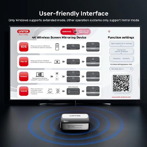 Unitek Wireless 4K Screen Mirroring - Casting Device 60Hz, For Android OS, Windows OS, iOS and Ma... - Image 5