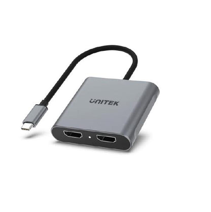 Unitek USB-C to Dual HDMI 4K Adapter, 60Hz with MST for Windows Devices, Grey - Display Accessories