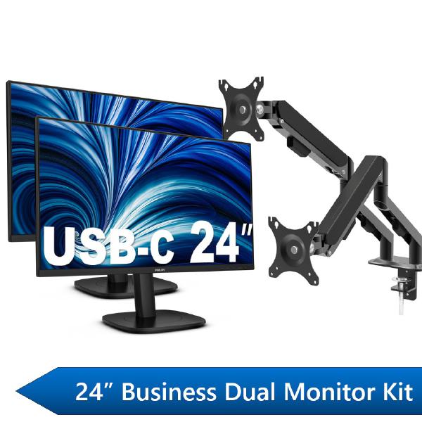 Philips 24" Business Dual Monitor Docking Kit, 1x 24" FHD Business Monitors, 1x 24" FHD USB-C Doc...