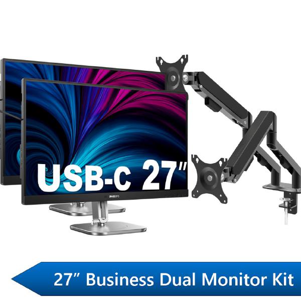 Philips 27" Business Dual Monitor Docking Kit, 1x 27" QHD Business Monitors, 1x 27" QHD USB-C Doc...