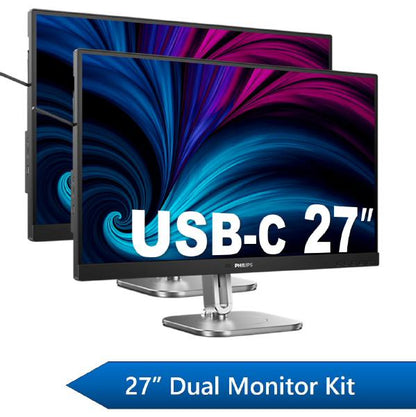 Philips 27" Business Dual Monitor Docking Kit, 1x 27" QHD Business Monitors & 1x 27" QHD USB-C Do...