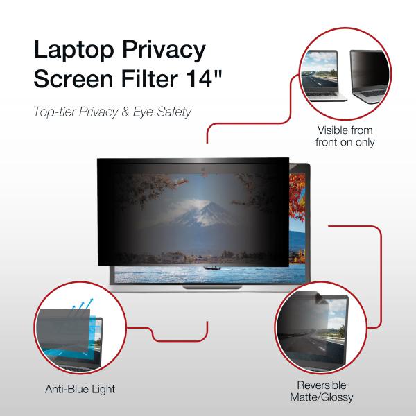 Shintaro Privacy Screen Filter 14" for Laptop with Adhesive Strips, 16:10, Anti-glare & Blue Ligh... - Image 4