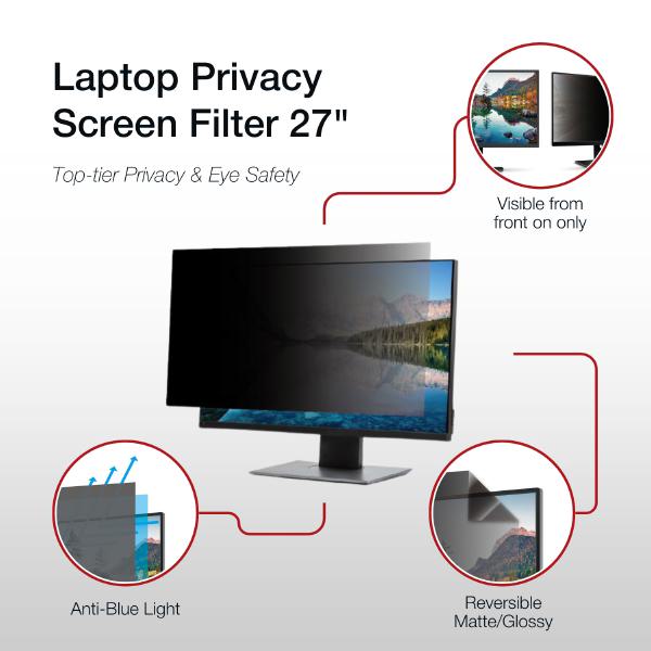 Shintaro Privacy Screen Filter 27" for Monitor with Adhesive Strips, 16:9, Anti-glare & Blue Ligh... - Image 4