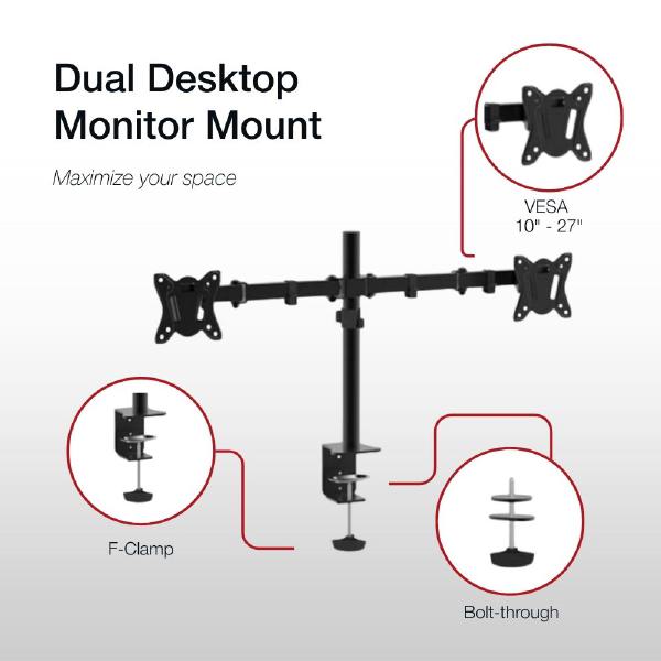 Shintaro Dual Monitor Mount for 10"-27" Screen, Articulated Arms, F-Clamp & Bolt, 360 Rotation, 1... - Image 5