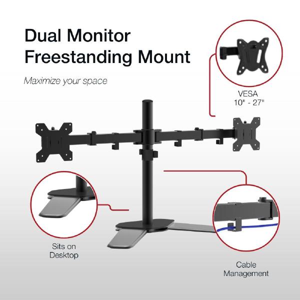 Shintaro Dual Monitor Mount for 10''-27'' Screen, Articulated Arms, Freestanding, 360 Rotation, 1... - Image 4