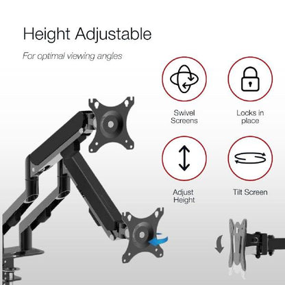 Shintaro Dual Monitor Mount for Up to 27" Screen, Gas Spring Arms, C-Clamp & Bolt, Tilt, 9kgs Max... - Image 3