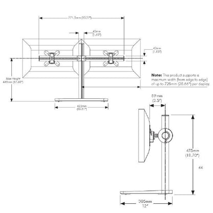Atdec Visidec Focus Display Accessory Arm Dual Displays, Horizontal Mount 24" - 32" Polished Silver