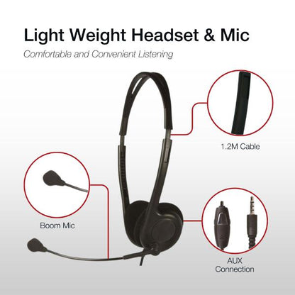 Shintaro Lightweight Headset with Boom Microphone, Inline Volume Control, and 3.5mm Combo Jack - Ideal for Hands-Free Video Chat and Gaming