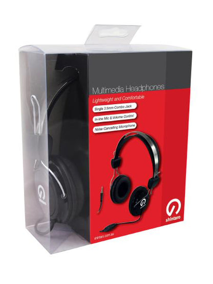 Shintaro Stereo Headset with Inline Noise-Cancelling Microphone, Single Combo 3.5mm Jack, Adjustable Headband, Volume Control