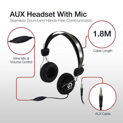 Shintaro Stereo Headset with Inline Noise-Cancelling Microphone, Single Combo 3.5mm Jack, Adjustable Headband, Volume Control