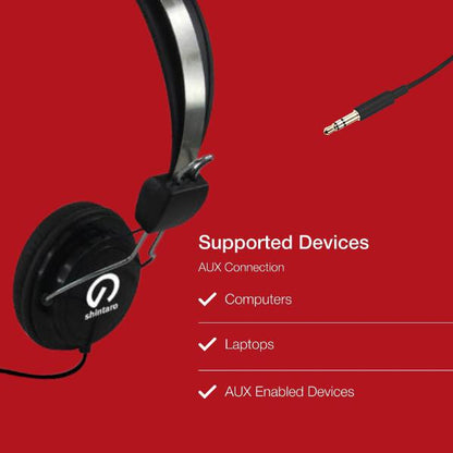 Shintaro Stereo Headset with Inline Noise-Cancelling Microphone, Single Combo 3.5mm Jack, Adjustable Headband, Volume Control