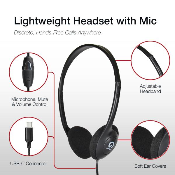 Shintaro USB-C Lightweight Headset w/ Inline Microphone, Adjustable Headband and In-line Volume C... - Image 3