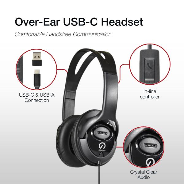 Shintaro USB-C Over-Ear Headset w/ In-Line Mic, Volume Control, USB-C to USB-A Adapter, 40mm Driv... - Image 2