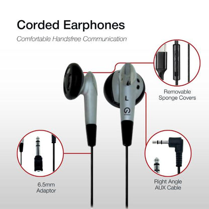 Shintaro Stereo Earphone Kit w/ 3.5mm to 6.5mm Adapter, 1.2m Cable, and Earphone Sponges | Compatible with Audio Devices, Laptops, Phones, & Tablets