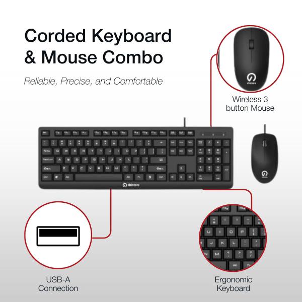 Shintaro Wired Keyboard & Mouse Combo - Ergonomic Design, Spill-Resistant, USB Plug & Play, Comfo... - Image 5
