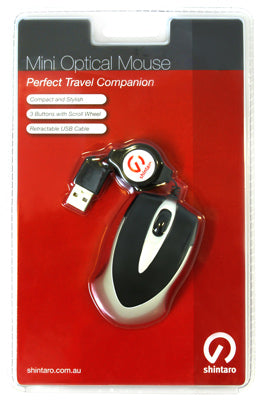 Shintaro Mini Optical Mouse with USB 2.0 & Retractable Cable - Compact & Ergonomic Design - Mice - Image 2