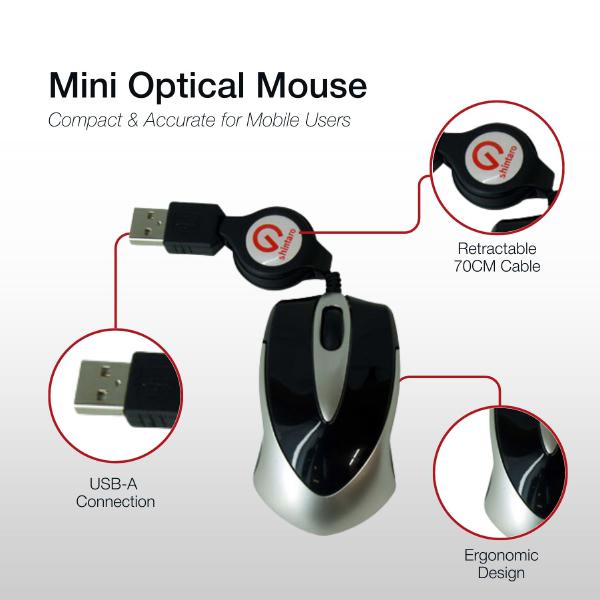 Shintaro Mini Optical Mouse with USB 2.0 & Retractable Cable - Compact & Ergonomic Design - Mice - Image 5
