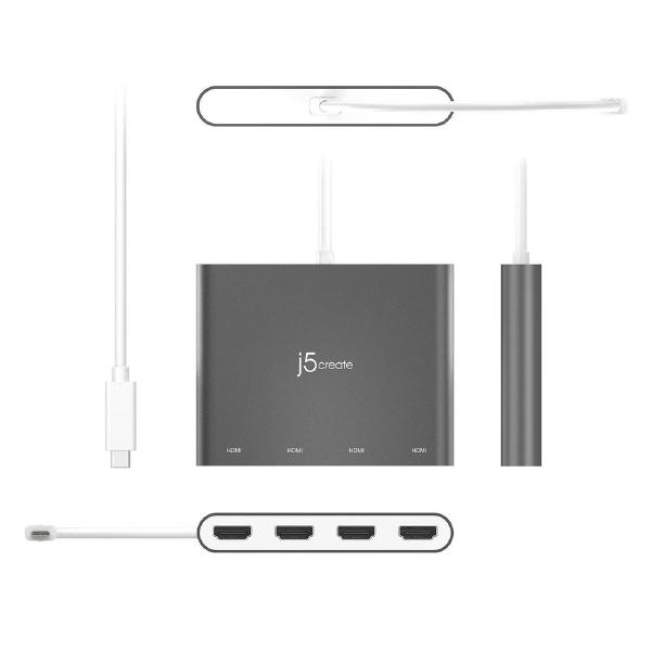 J5create JCA366 USB-C to 4-Port Quad HDMI Multi-Monitor Adapter (1 x USB-C to 4 x HDMI Max Resolution 1920 x 1080 @ 60 Hz)