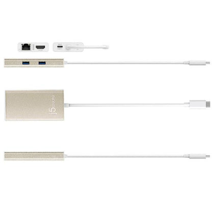 J5create JCA374 USB-C TYPE-C Multi adapter - (USB-C to 2 x USB 3.0, Gigabit Ethernet port, HDMI, USB-C PD Pass through Power Delivery port)