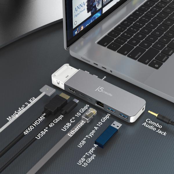 J5create JCD395 4K60 Pro USB4 Hub with MagSafe Kit Dual Display via USB-C/HDMI MacBookPro 2021/22... - Image 9