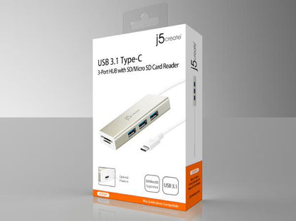 J5create JCH347 USB-C 3 port USB-A HUB with SD & Micro SD card reader - Notebook Accessories - Image 2