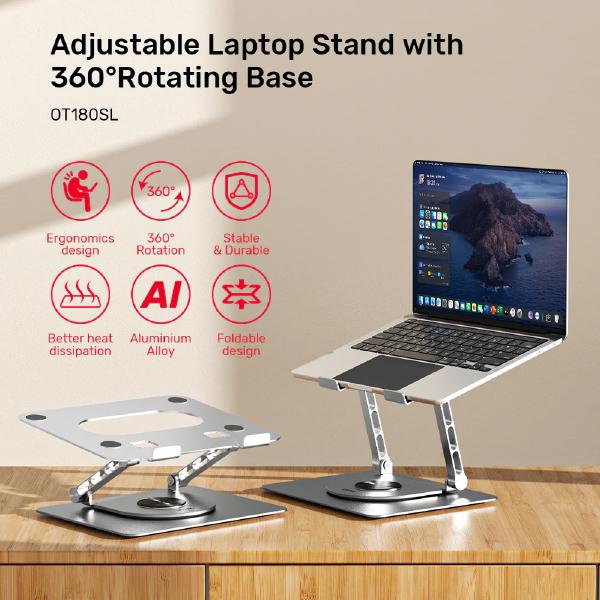 Unitek Adjustable Laptop Stand with 360 Rotating Base, Silver - Notebook Accessories - Image 3