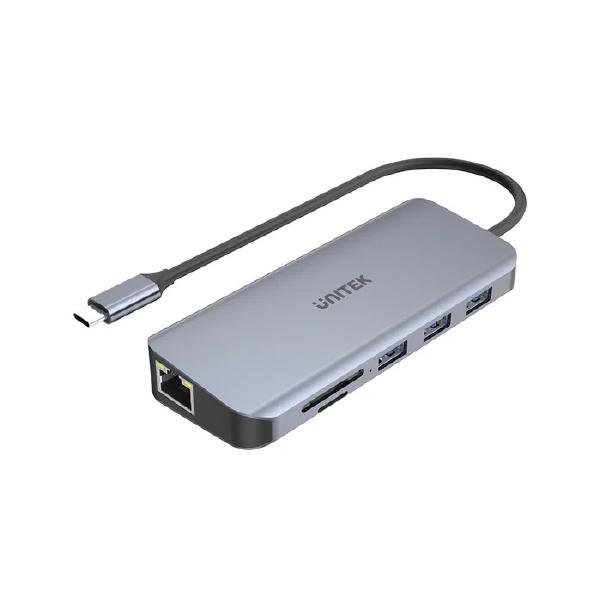 Unitek 9-in-1 USB-C, 4K Hub, 30Hz, USB3.0 x3, HDMI, VGA, RJ45, SD, Micro SDCard Reader, 100W, Gre...
