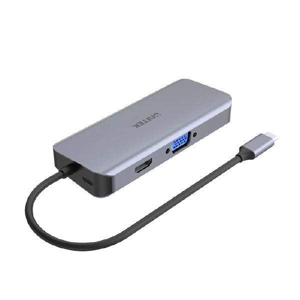 Unitek 9-in-1 USB-C, 4K Hub, 30Hz, USB3.0 x3, HDMI, VGA, RJ45, SD, Micro SDCard Reader, 100W, Gre... - Image 2