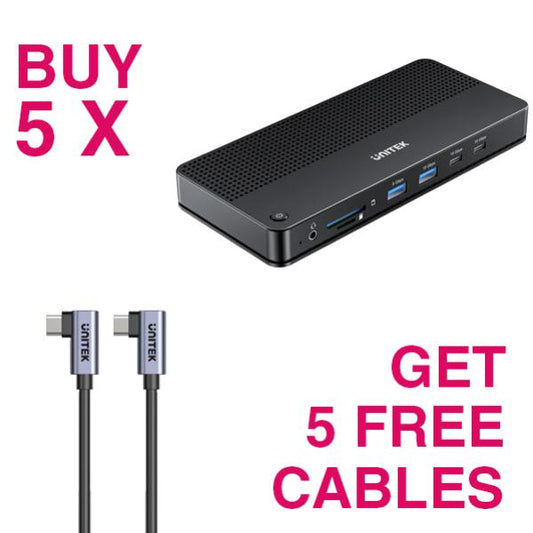 KIT- BUY 5 Unitek 13-in-1 USB-C PD 100W 8K/30Hz Universal Docking Stations + 5 x FREE Unitek 1M P...