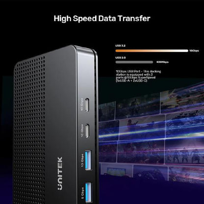 Unitek 13-in-1 USB-C, 8K Universal Docking Station, 30Hz,  2 x HDMI 2.1 + 1 x DP 2.0, 100W, Black... - Image 3