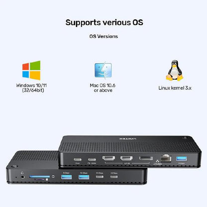 Unitek 13-in-1 USB-C, 8K Universal Docking Station, 30Hz,  2 x HDMI 2.1 + 1 x DP 2.0, 100W, Black... - Image 4