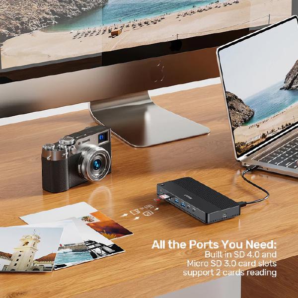 Unitek 13-in-1 USB-C, 8K Universal Docking Station, 30Hz,  2 x HDMI 2.1 + 1 x DP 2.0, 100W, Black... - Image 6