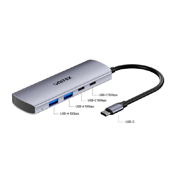 Unitek 4-in-1 uHUB Q4 USB-C Hub, 10Gbps, USB-A x2, USB-C x2, Grey, Unitek Hook Color Box - Dockin... - Image 3