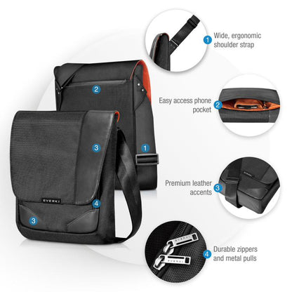 Everki Venue XL Premium RFID Mini Messenger fits iPad Pro 12-Inch, Surface Pro, MacBook 12