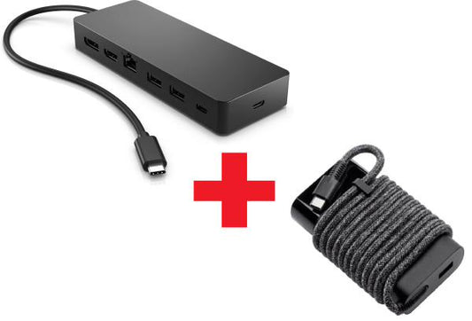 HP Universal USB-C Multiport Hub (Support Dual 4K Displays) -50H55AA- + HP 65W AC Type C Adapter...