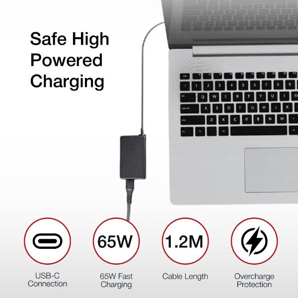 Shintaro 65W GaN USB-C Notebook Charger with PD Fast Charging for MacBook, Dell, Lenovo, HP, and... - Image 4