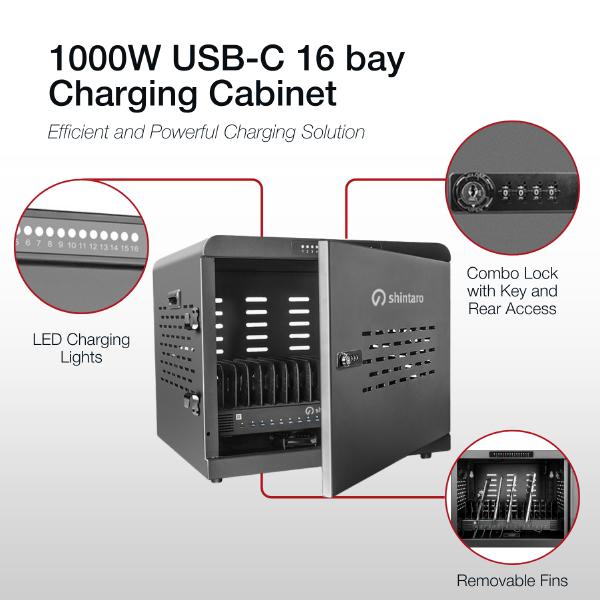 Shintaro 16-Port USB-C PD3.0 1000W GaN Charging Cabinet for Smartphone, Tablet, & Notebook Device... - Image 2