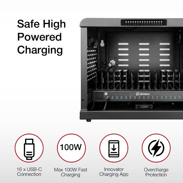 Shintaro 16-Port USB-C PD3.0 1000W GaN Charging Cabinet for Smartphone, Tablet, & Notebook Device... - Image 4