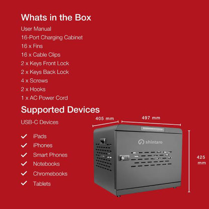 Shintaro 16-Port USB-C PD3.0 1000W GaN Charging Cabinet for Smartphone, Tablet, & Notebook Device... - Image 8