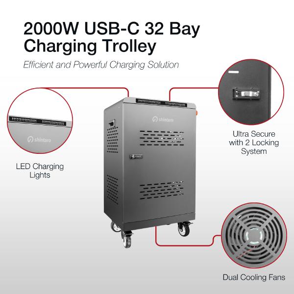 Shintaro 32-Port USB-C PD3.0 2000W GaN Charging Trolley for Smartphone, Tablet, & Notebook Device... - Image 3