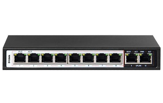 D-Link 10-Port Unmanaged PoE Switch with 8 PoE RJ45 and 2 Uplink Ports - Network - Switches